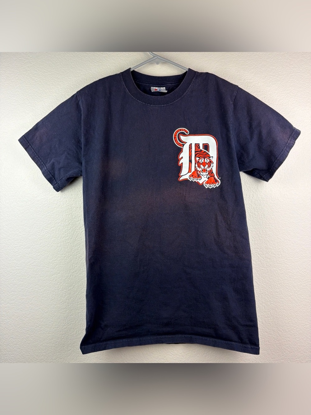 Majestic Detroit Tigers Shirt Logo Blue Men’s Medium *Discolored*